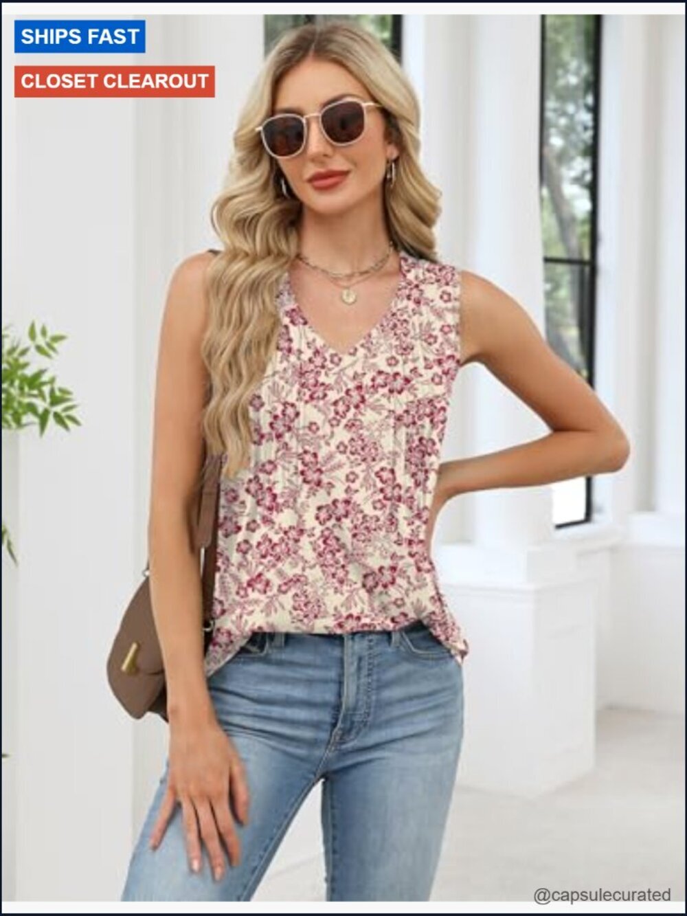 Loose Fit V-Neck Sleeveless Tank Top Blouse Summer Layering Tunic - Picture 5 of 7
